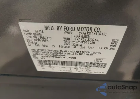 2016 Ford Explorer Limited z USA, uszkodzony, nr VIN 1FM5K7F84GGC07008